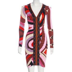 XS Body Con EMILIO PUCCI Scarf Print Long Sleeve Dress US 6/UK 8